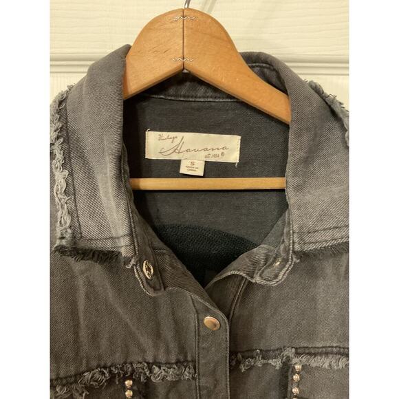 Vintage Havana Studded Peace Sign Twill Black Oversized Shacket, S - Picture 7 of 11